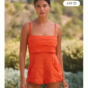Anthropologie linen romper brand new size XXS. Orange